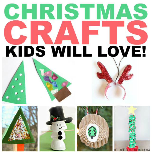 Need Christmas craft ideas for this holiday season? These Christmas crafts for kids will keep the kids happy while strengthening fine motor skills, visual motor skills, coordination, and more while working on the skills kids need, all with Christmas crafts! 