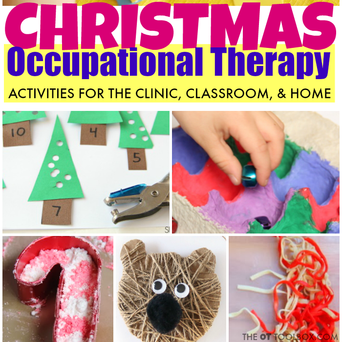 Use these Christmas activities for kids in occupational therapy while working on skills like fine motor skills, gross motor skills, visual motor skills, sensory concerns and other occupational therapy goal areas!