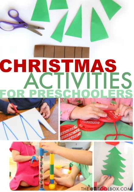 Use these Christmas activities to help preschoolers work on areas like scissor skills, pre-writing skills, and more.