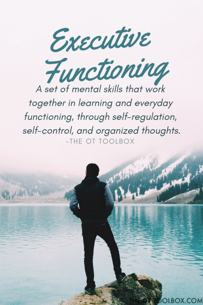Executive functioning skills are a set of mental skills that work together in learning, safety, and functioning through self-regulation, self control and organized thoughts.