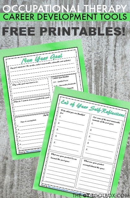 Use these free self-reflection sheets and free printable goal sheets to advance as an occupational therapy professional through end-of-year (or anytime!) reflection and professional development. 
