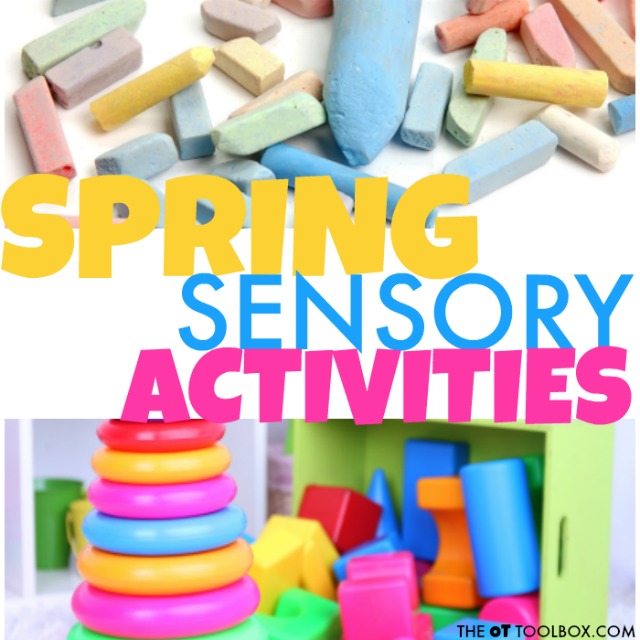 Use these spring themed activities to develop and address areas that are difficult for the child with sensory processing needs, including tactile discrimination, tactile defensiveness, bilateral coordination, gravitational insecurity, and other areas. 