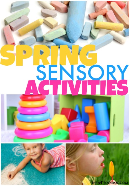 Utiliza estas actividades sensoriales de primavera para ayudar a los niños con necesidades de procesamiento sensorial a abordar áreas de preocupación como la coordinación bilateral, la inseguridad gravitacional, la defensiva táctil, la discriminación táctil y otras necesidades sensoriales.  