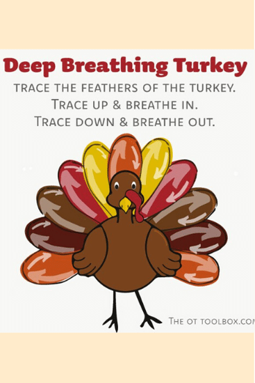 Thanksgiving mindfulness activity with deep breathing exercise to use as a coping strategy with kids.