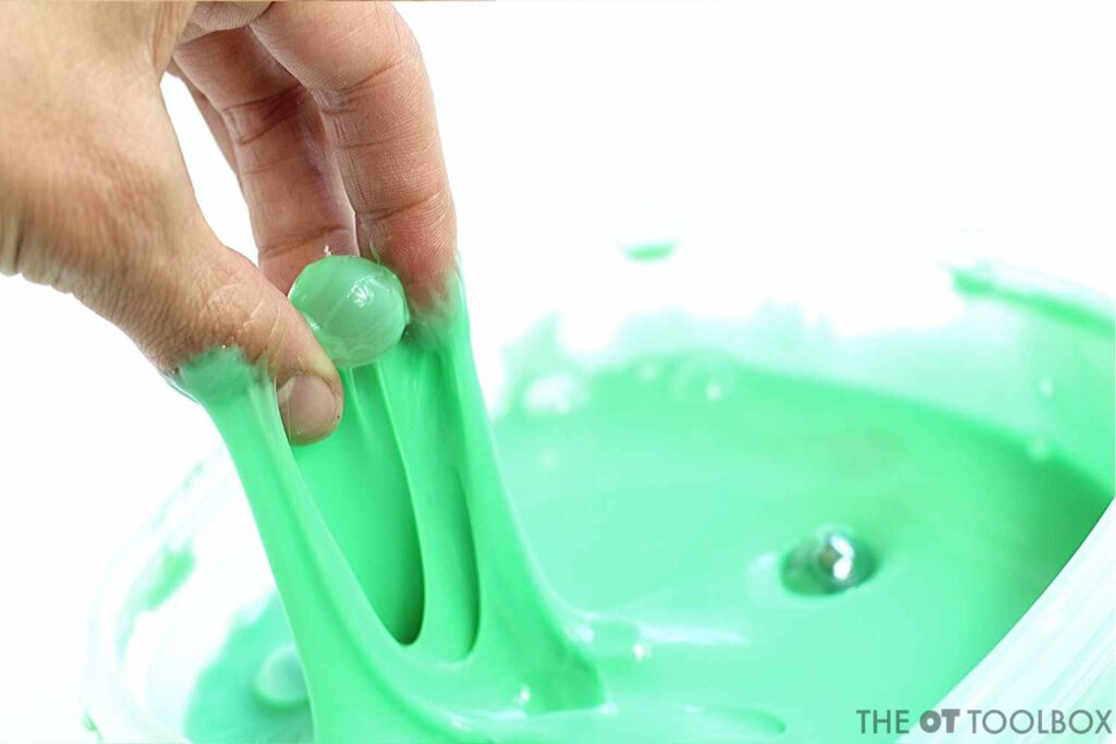 Hand strength with slime and work on pencil grasp with  slime to make handwriting fun.