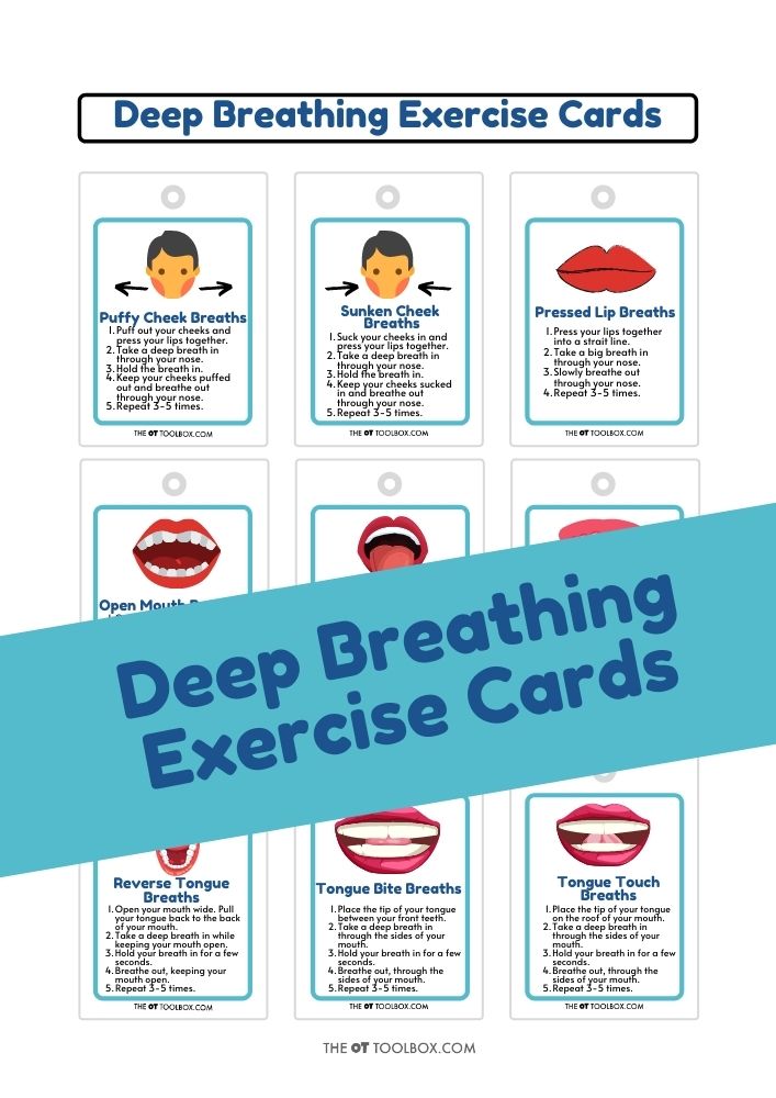Deep breathing exercise cards for oral motor skills and proprioceptive input through the mouth and lips