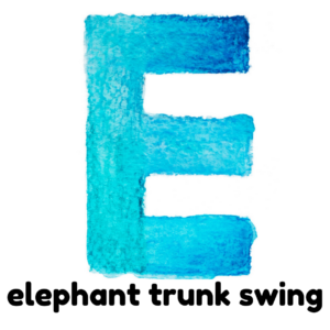 E is for elephant trunk swing gross motor activity part of an abc exercise for kids