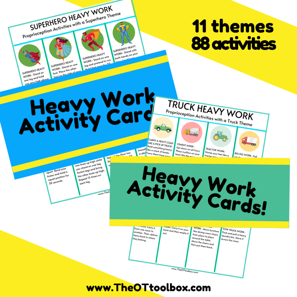 heavy work cards for regulation, attention, and themed brain breaks