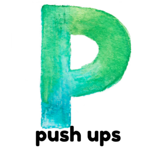 P de push ups actividad motriz gruesa parte de un ejercicio abc para niños
