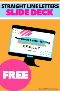 Teach kids to write straight line letters with this free virtual therapy slide deck