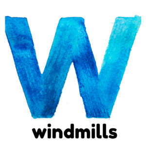 W is for windmills gross motor activity part of an abc exercise for kids