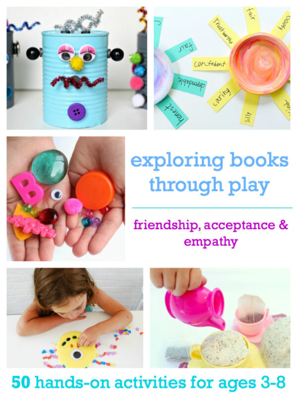 Exploring Books through Play helps kids develop fine motor skills and gross motor skills while learning about empathy and compassion.