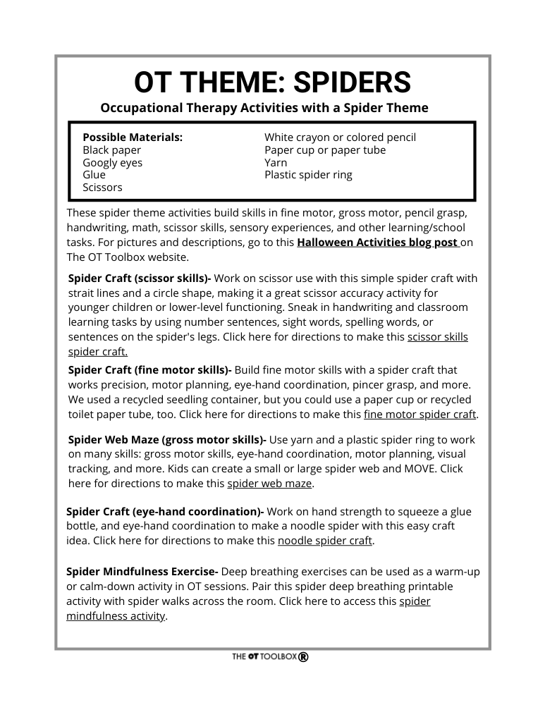 Actividades de Spider OT para la terapia ocupacional pediátrica