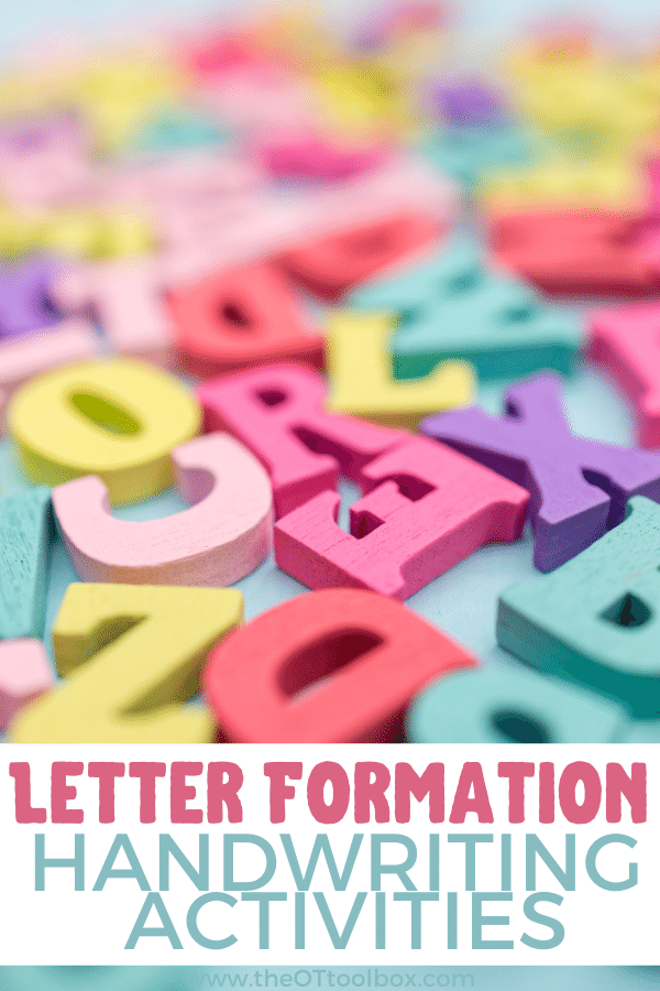Letter formation activities for occupational therapy activities and pediatric OT interventions.