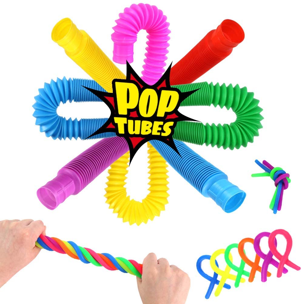 OleOletOy Pop Tubes 24 Pack Fine Motor Skills Toddler Toys DIY Classroom Sensory Fidget for Kids Pre-Kindergarten Finger Toys Stretch Tube for Kids Decompression for Kids 6 Colours 