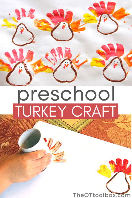 toilet paper roll turkey craft, a perfect preschool turkey craft for kids.