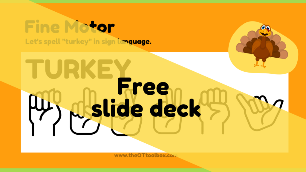 Turkey theme fine motor slide deck for occupational therapy interventions