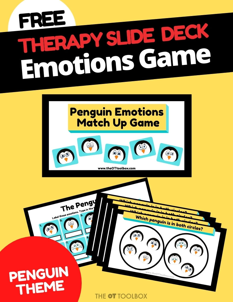 Emotions game for social emotional development with a penguin theme