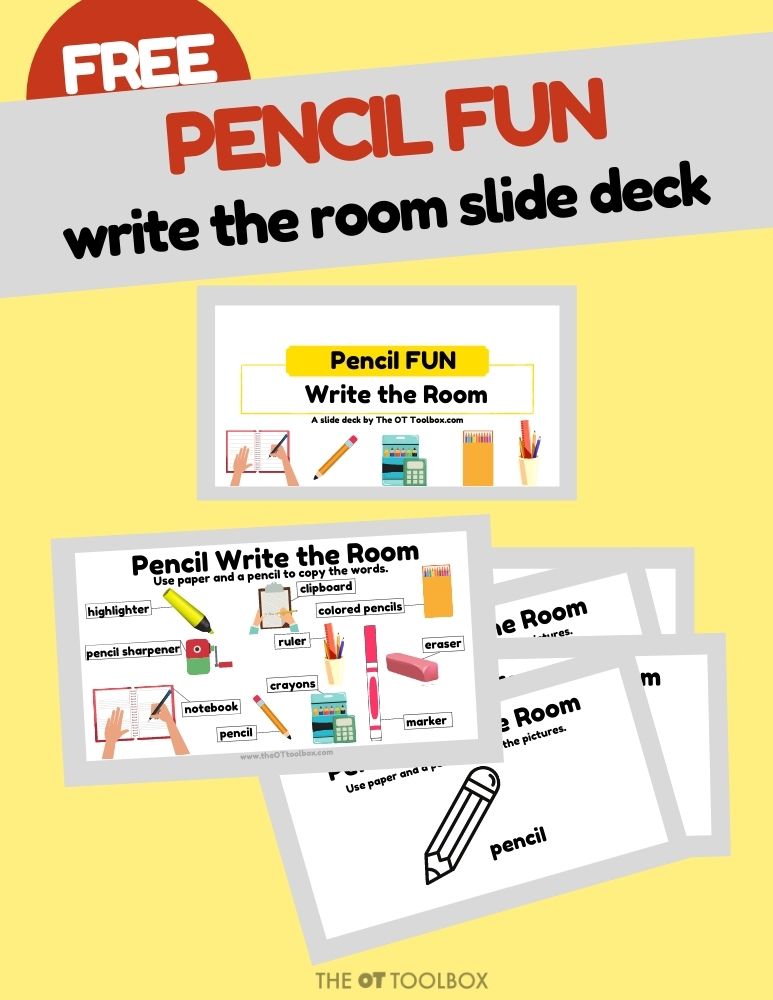 Escriba la sala con el tema del lápiz para las actividades virtuales de escritura a mano.