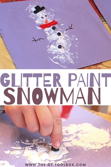 Manualidad de muñeco de nieve con pintura de purpurina