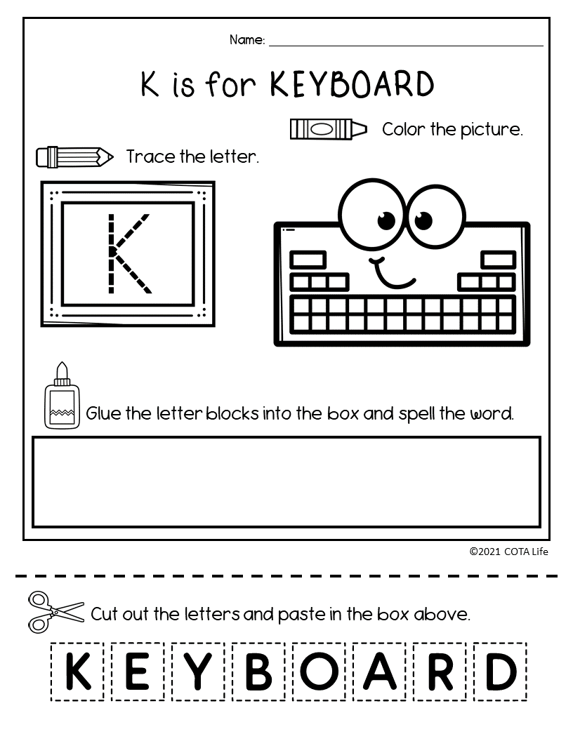 A-Z School Alphabet Activity Pages - Trace, Color, Cut and Paste - Image 3