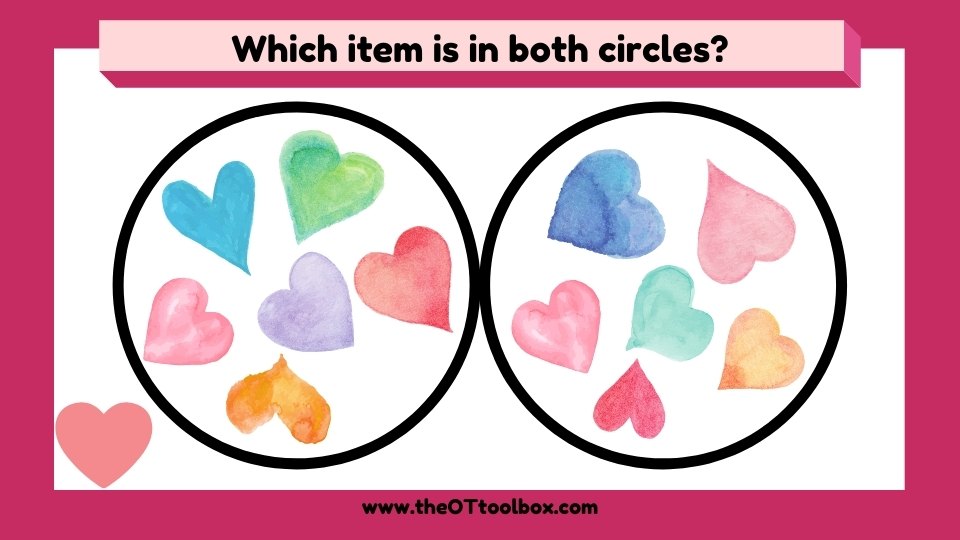 Valentine's Day Spot it activity to practice visual perceptual skills with a heart theme.