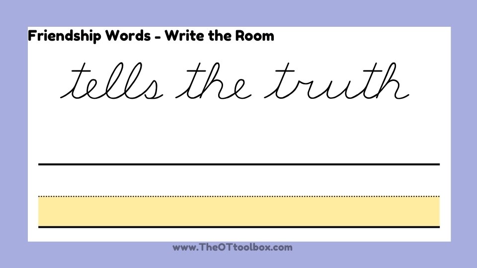 Cursive writing activity with a friendship theme, in a Google slide deck for occupational therapy. 