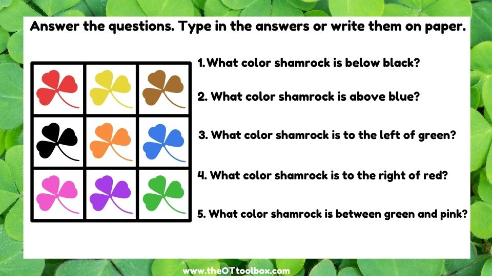 Shamrock activity to work on working memory, spatial relations, and directionality