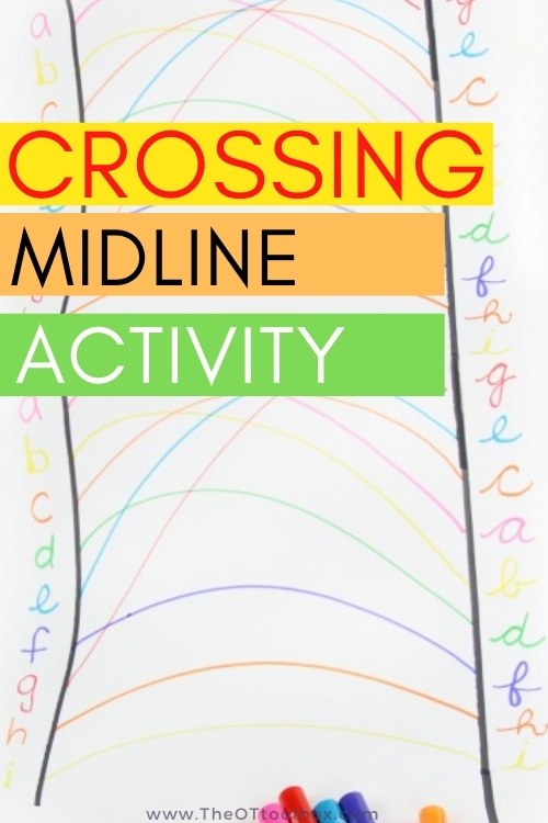 Crossing the midline activity for letter fluency, visual motor integration, and midline crossing skills.