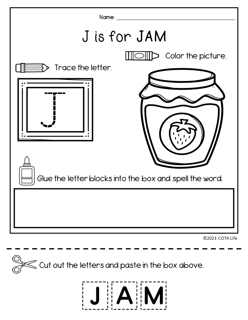 A-Z Food Alphabet Activity Workbook - Trace, Color, Cut and Paste - Image 3