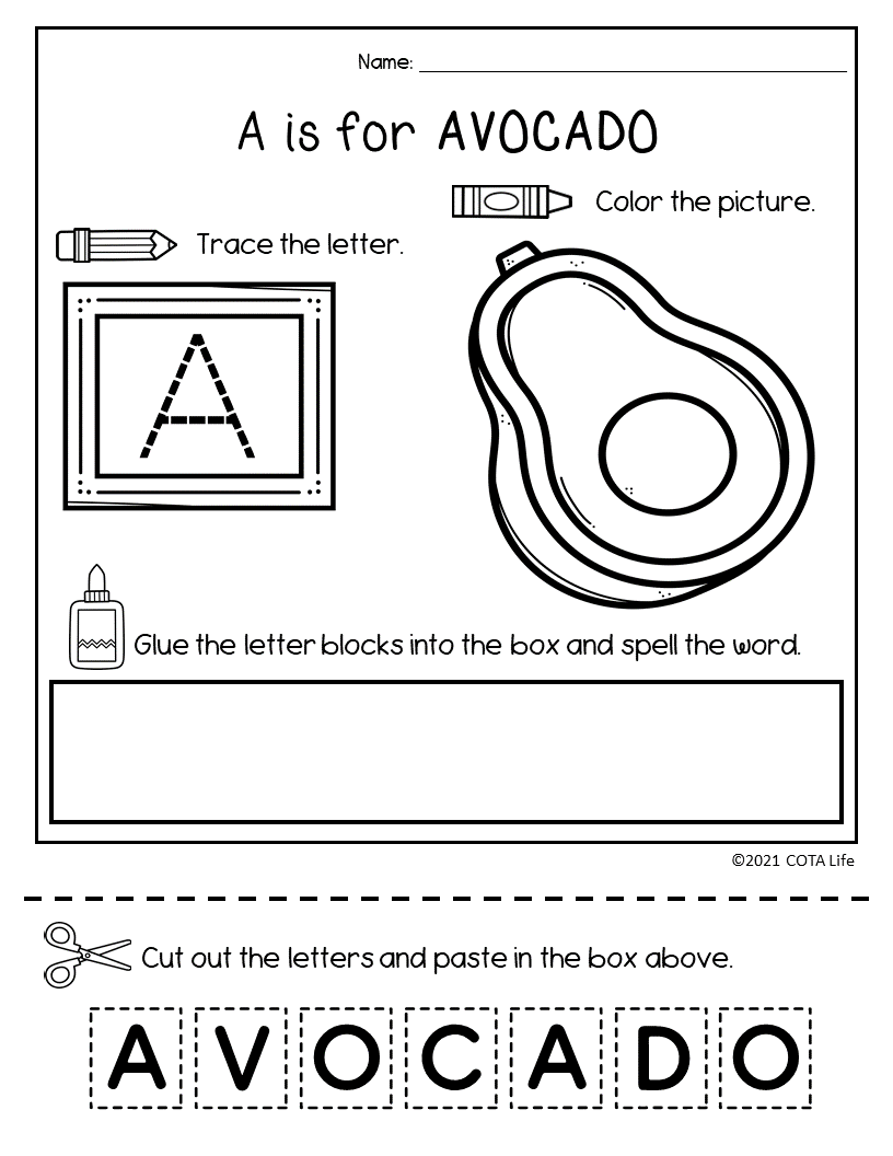 A-Z Food Alphabet Activity Workbook - Trace, Color, Cut and Paste - Image 2