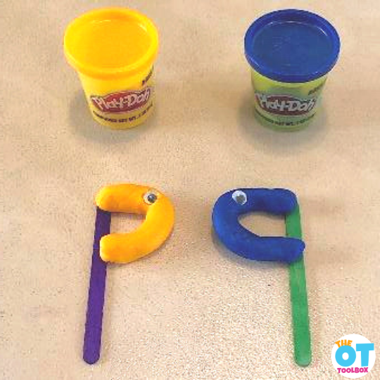 Correct p and q reversals with play dough and popsicle sticks
