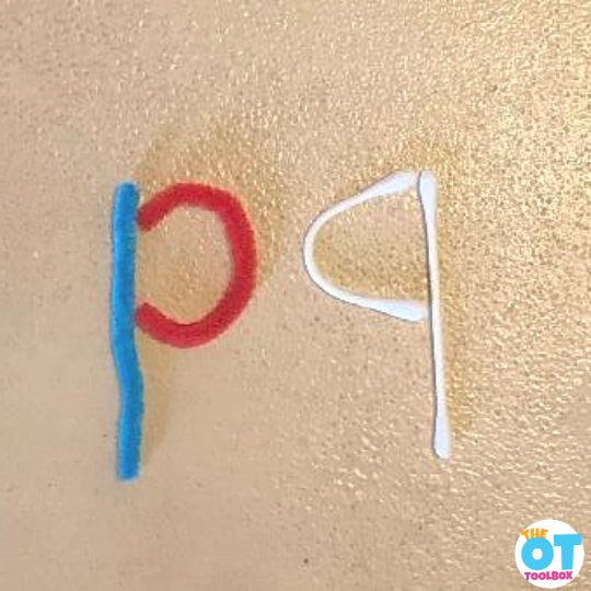 Help kids with p and q reversals with q-tips and pipe cleaners