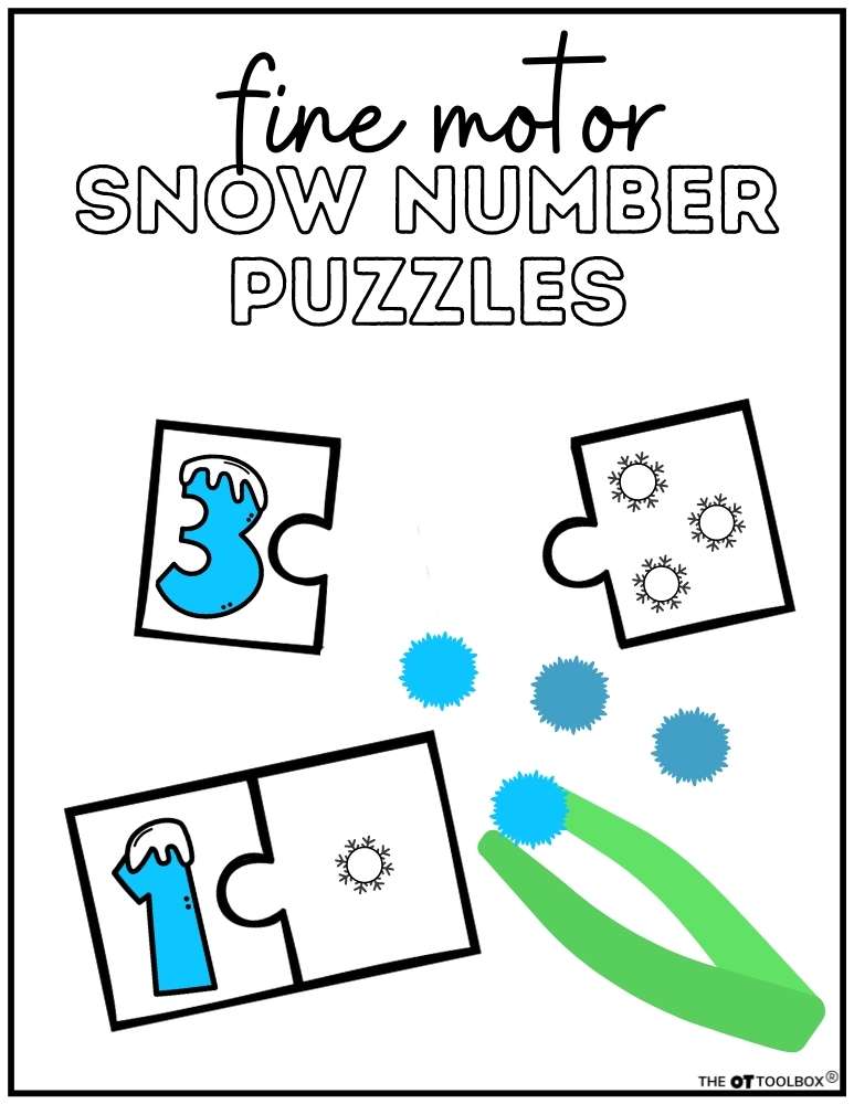 Fine motor snow number puzzles
