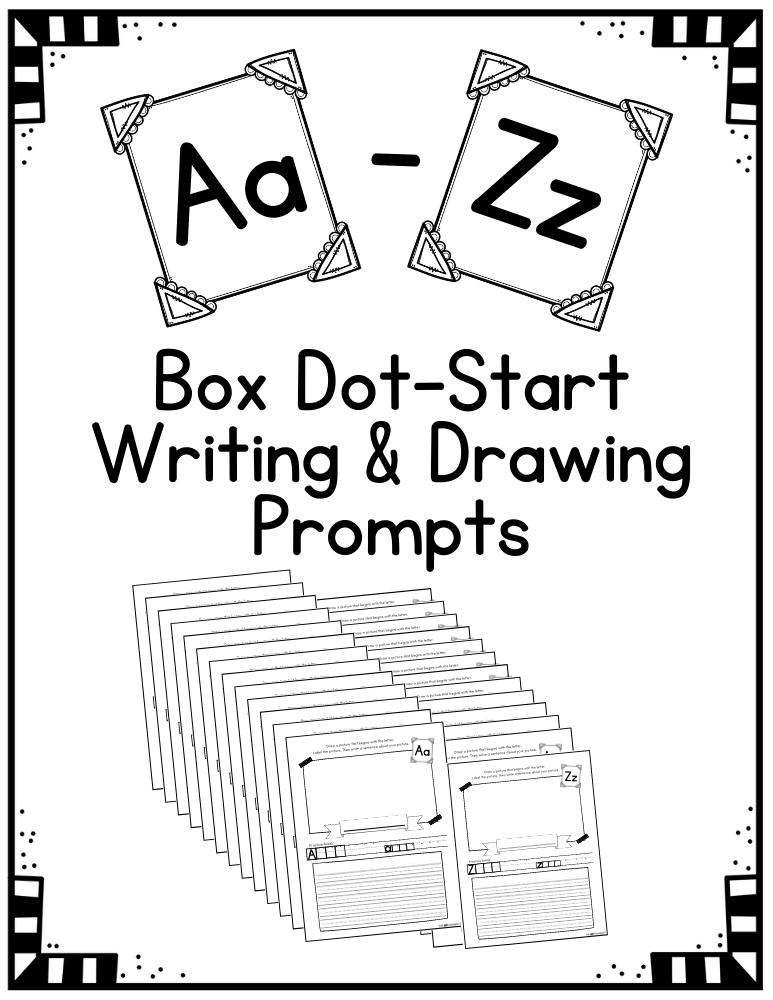 A-Z box dot start writing and drawing prompts