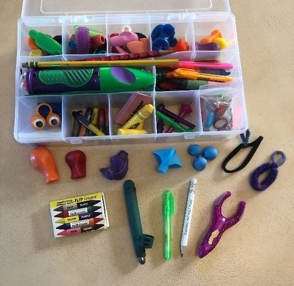 Make a pencil grip kit for occupational therapy sessions.