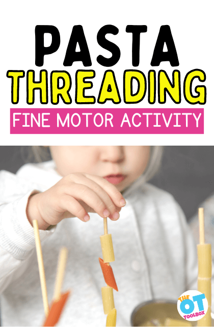 Pasta threading is a fun fine motor activity for toddlers and preschoolers.