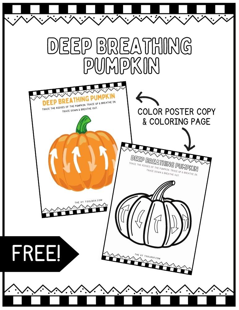 Pumpkin deep breathing poster and coloring page