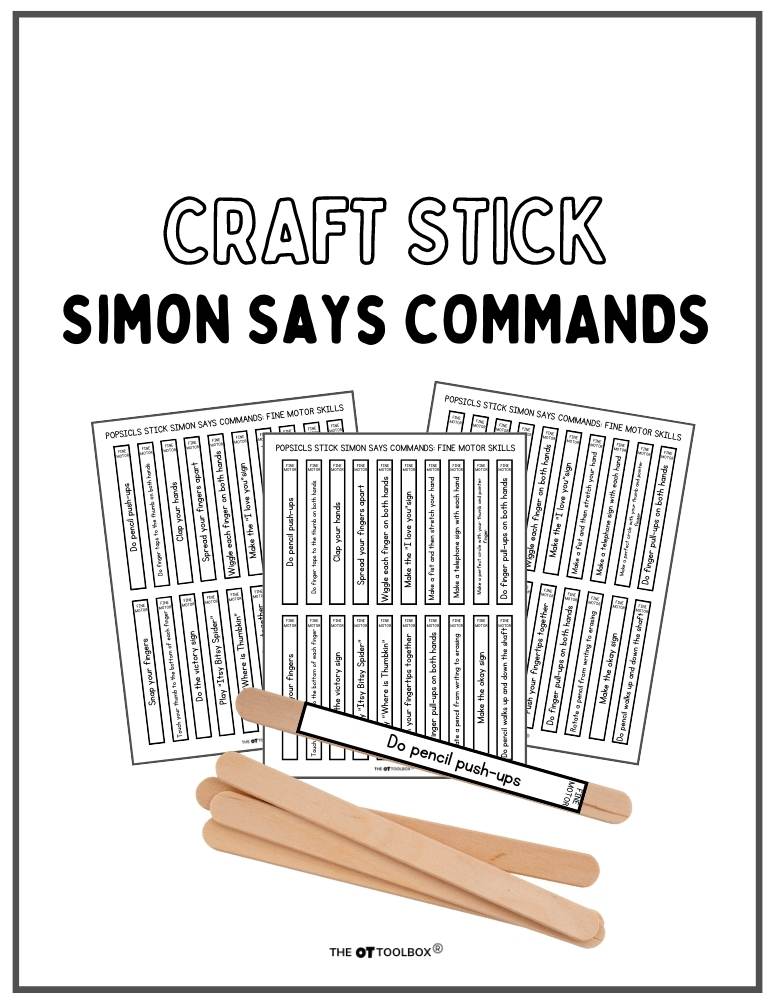 Popsicle stick labels Simon Says Commands