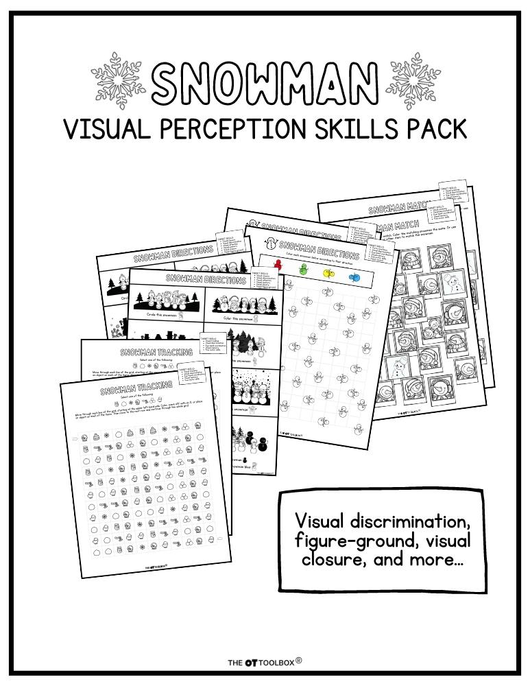 snowman visual perception worksheets set