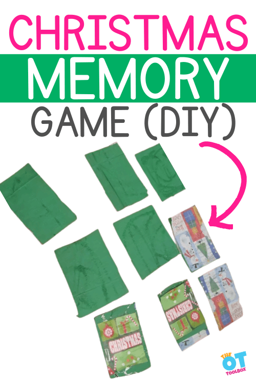 Memory game made from different Christmas wrapping paper. Text reads "Christmas memory game (DIY)"