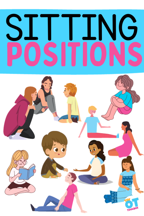 children sitting in different positions on the floor. Text reads "sitting positions"