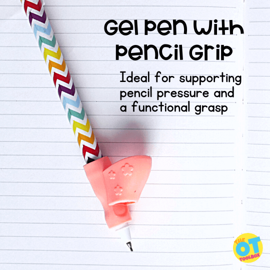 gel pen grip uses a pencil gripper on a pen