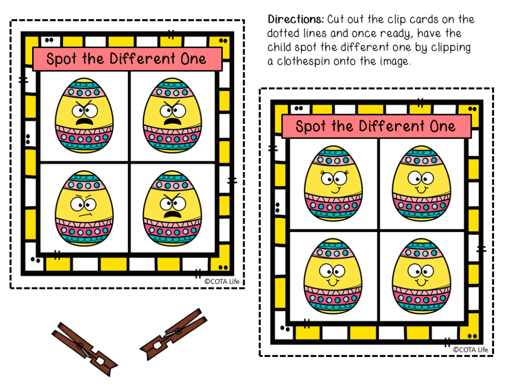 Spot the Different Emotion Clip Cards - Easter - The OT Toolbox