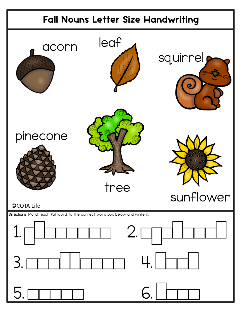 Letter Size Handwriting Worksheets | Parts of Speech Activities | Fall Theme - Image 2