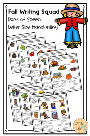 Letter Size Handwriting Worksheets | Parts of Speech Activities | Fall Theme