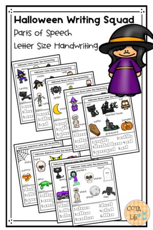 Letter Size Handwriting Worksheets | Parts of Speech Activities | Halloween Theme