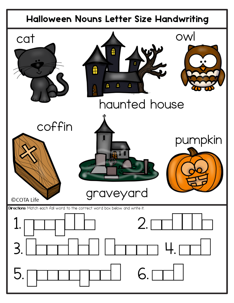 Letter Size Handwriting Worksheets | Parts of Speech Activities | Halloween Theme - Image 2