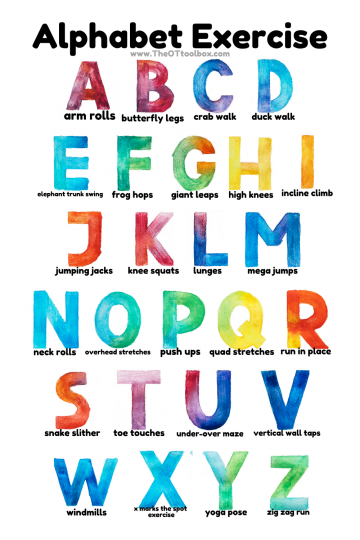Alphabet exercises for indoor gross motor activities for kids