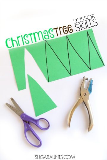 Paper Christmas trees for scissor skills